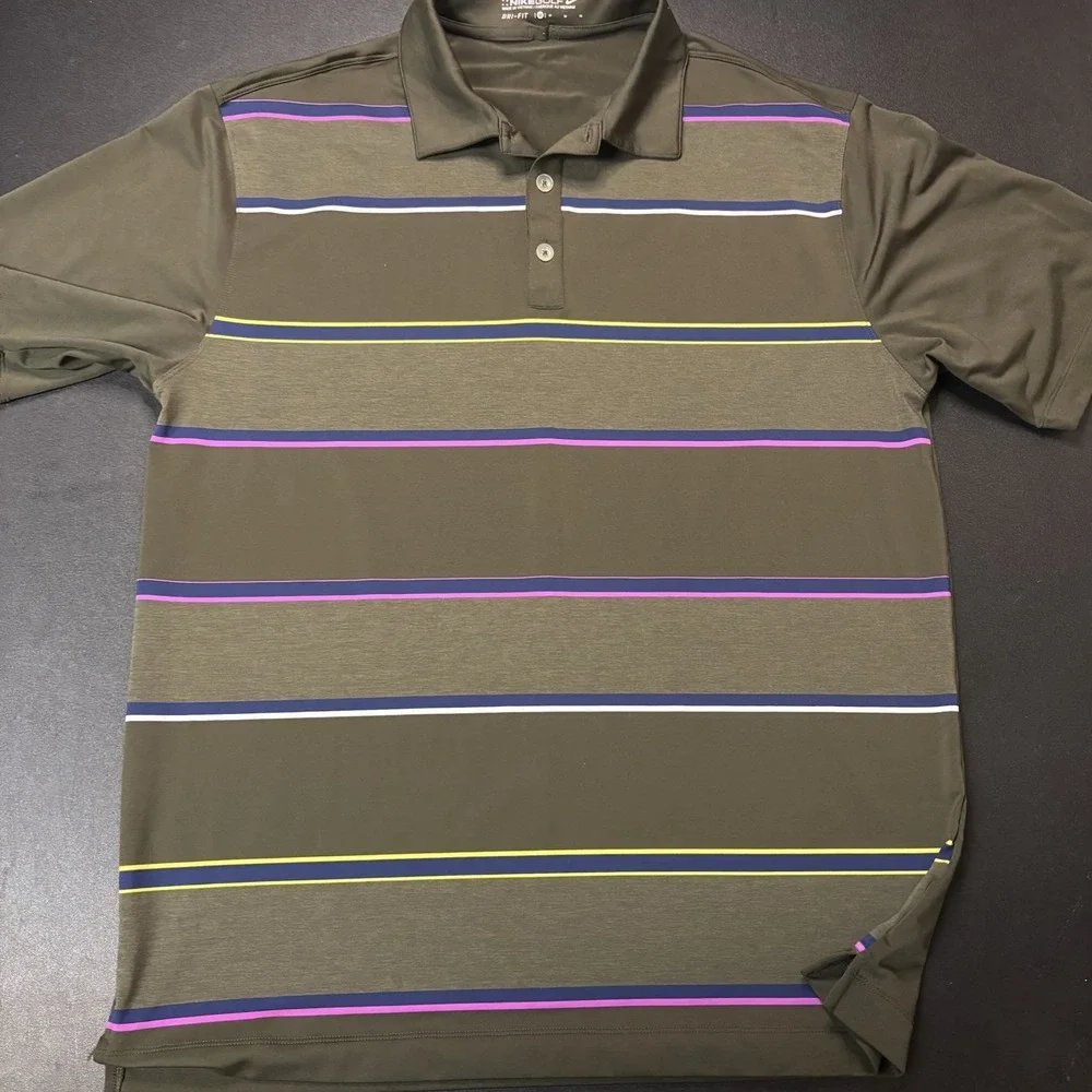 Nike Golf Men's Dri-Fit Striped Golf‎ Polo Size Medium Army Green